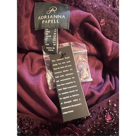 Adrianna Papell Sz 6 Floral 3D Sequin Ball Gown Maroon Sparkle High Slit Formal - Picture 13 of 16